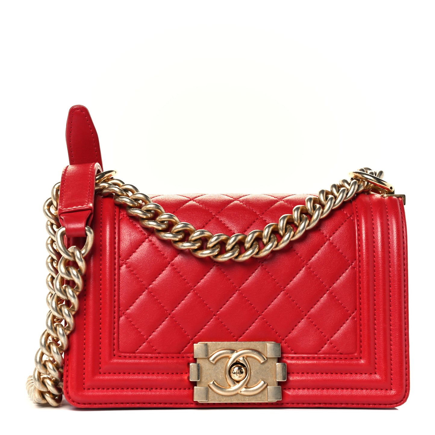 Calfskin Quilted Small Boy Flap Dark Red