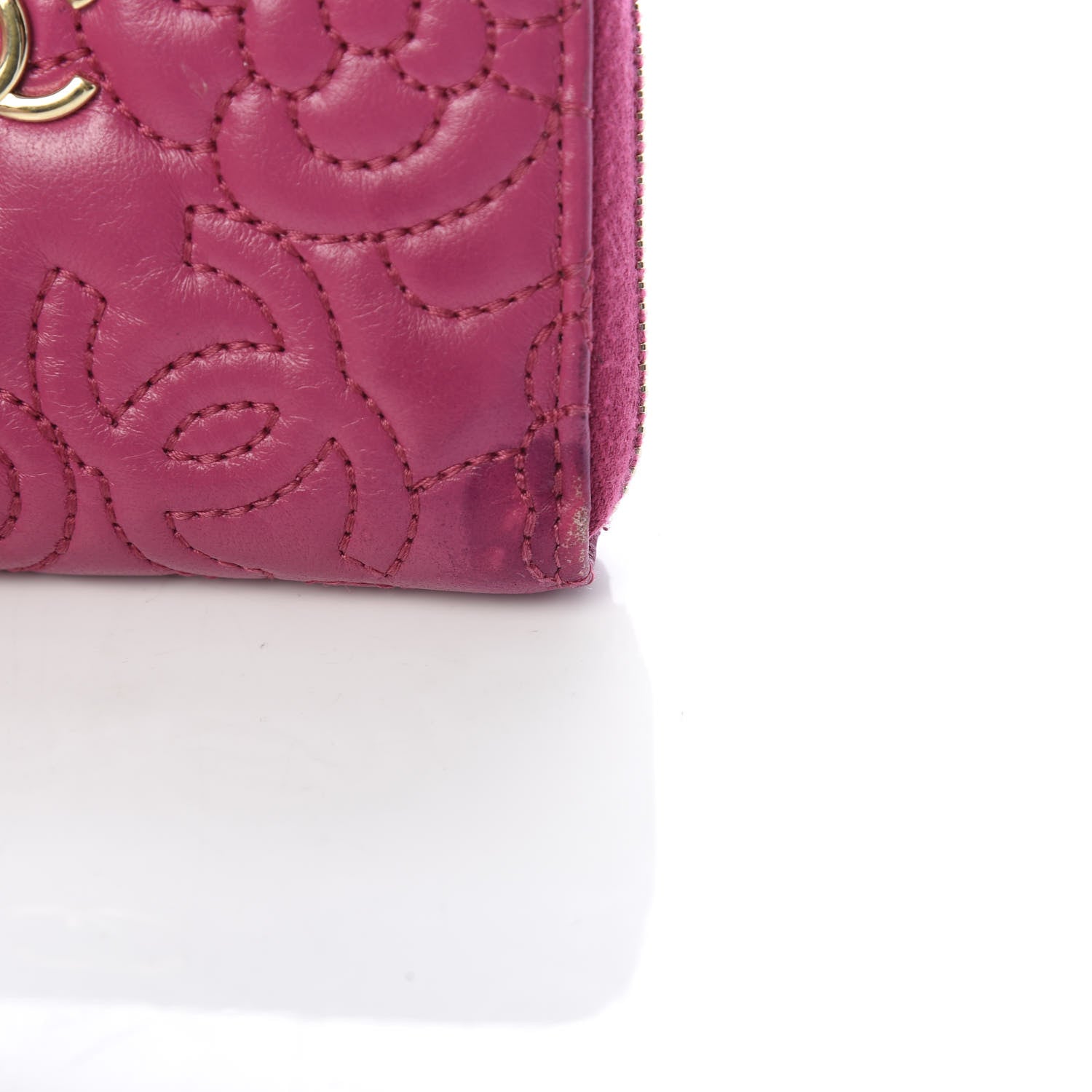 Chanel Lambskin Camellia Embossed Zip Coin Purse Fuchsia 8 of 12