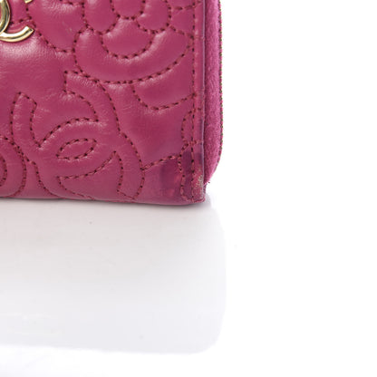 Chanel Lambskin Camellia Embossed Zip Coin Purse Fuchsia 8 of 12