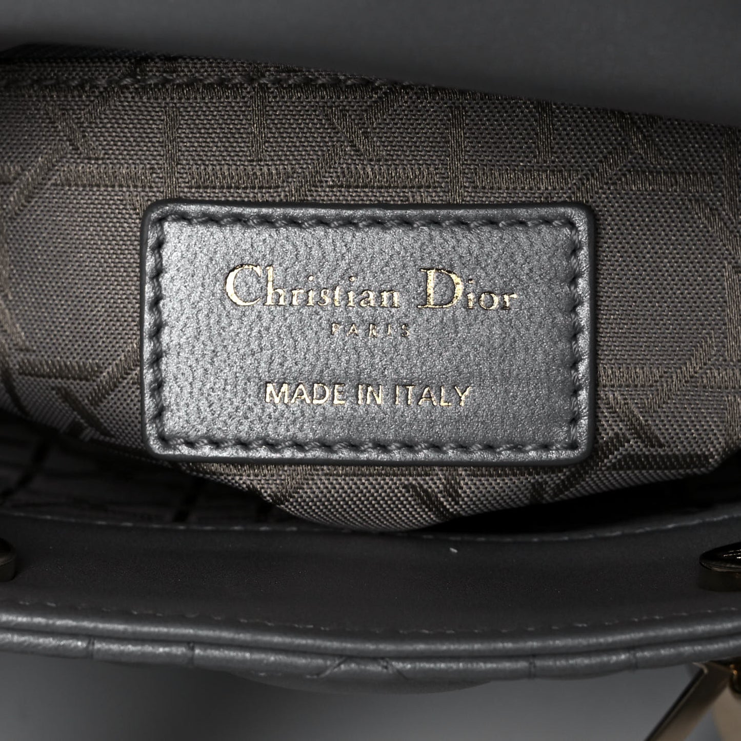 Metallic Lambskin Cannage Mini Lady Dior Grey