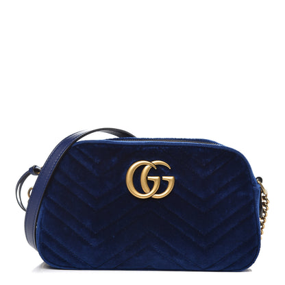 Gucci Velvet Matelasse Small GG Marmont Chain Shoulder Bag Cobalt 1 of 8