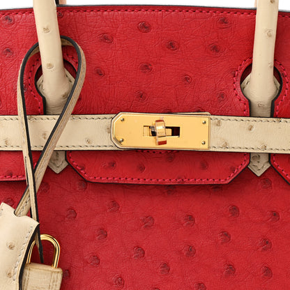 Hermes Ostrich Horseshoe Birkin 30 Rouge Vif Parchemin 8 of 14