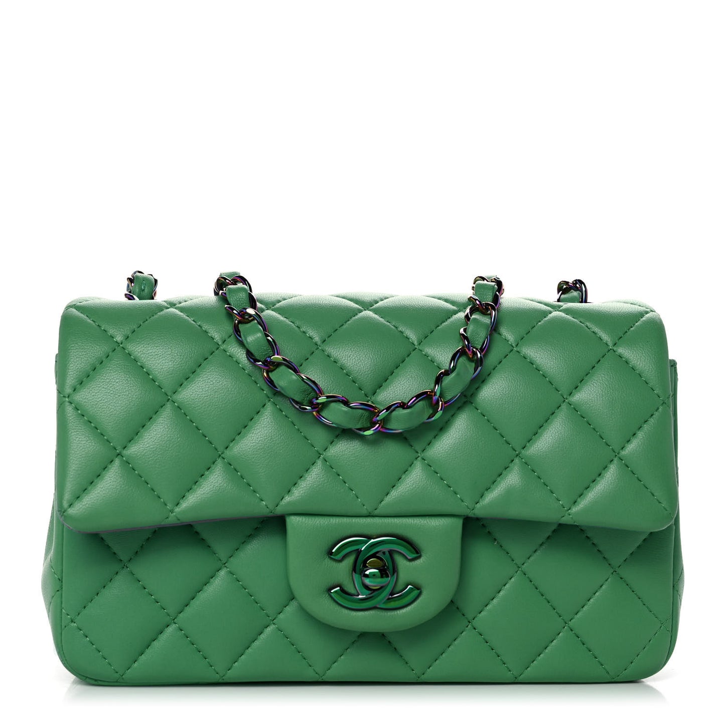 Lambskin Quilted Mini Rectangular Flap Green Blue