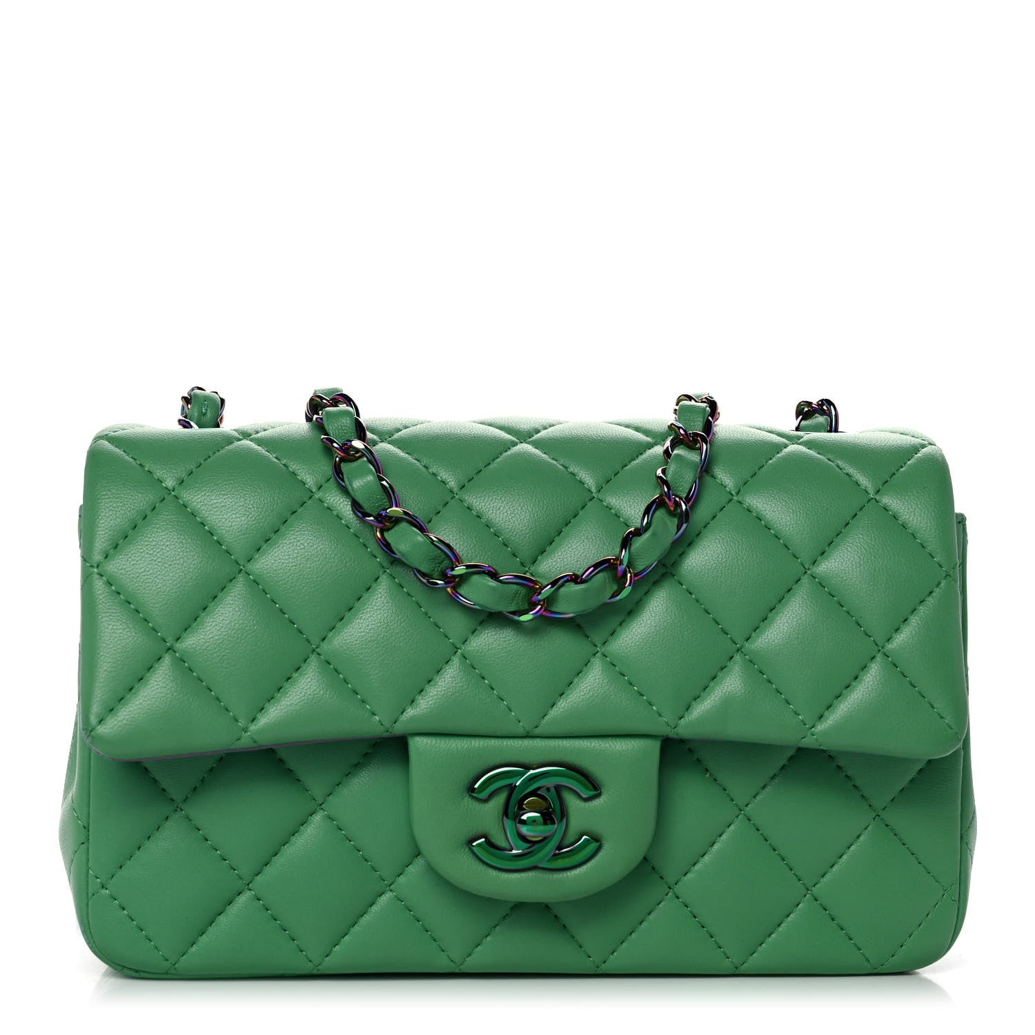 Chanel Lambskin Quilted Mini Rectangular Flap Green Blue 1 of 11