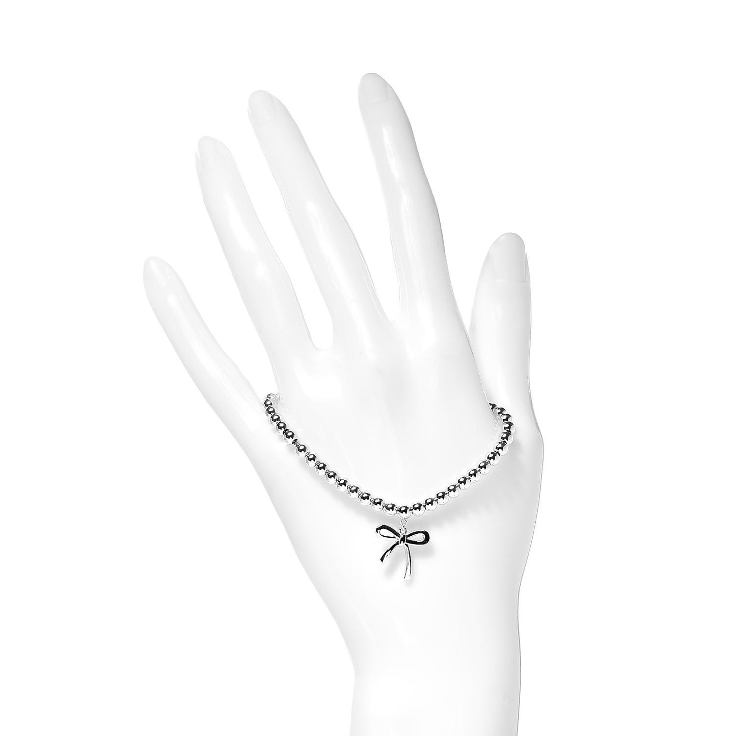 Sterling Silver 4mm Bow Bead Bracelet