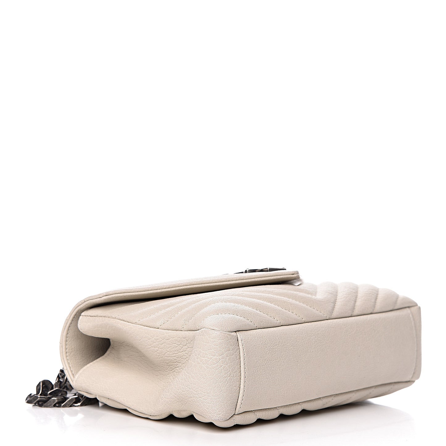 Sheepskin Matelasse Chevron Monogram Medium College Bag Dove White