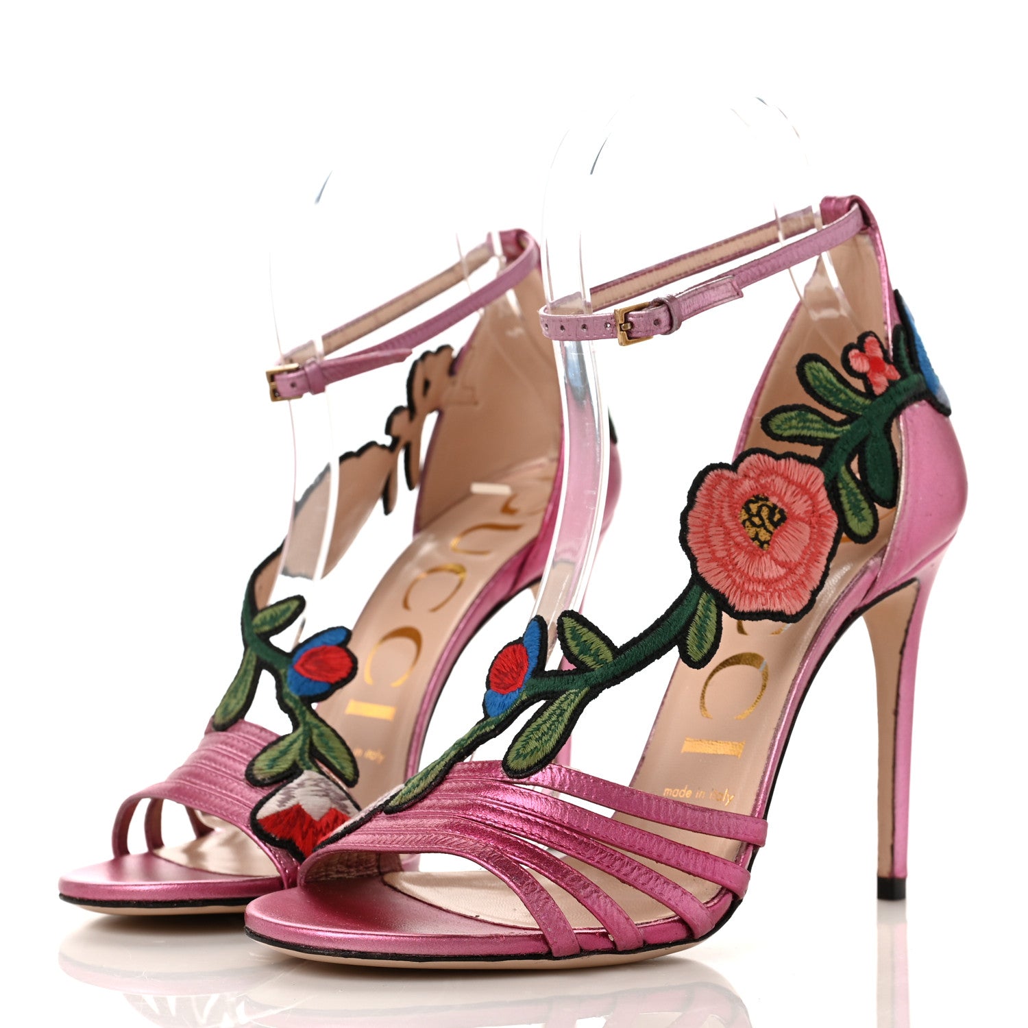 Gucci Metallic Nappa Ophelia High Heel Sandals 37 Rosa 3 of 8