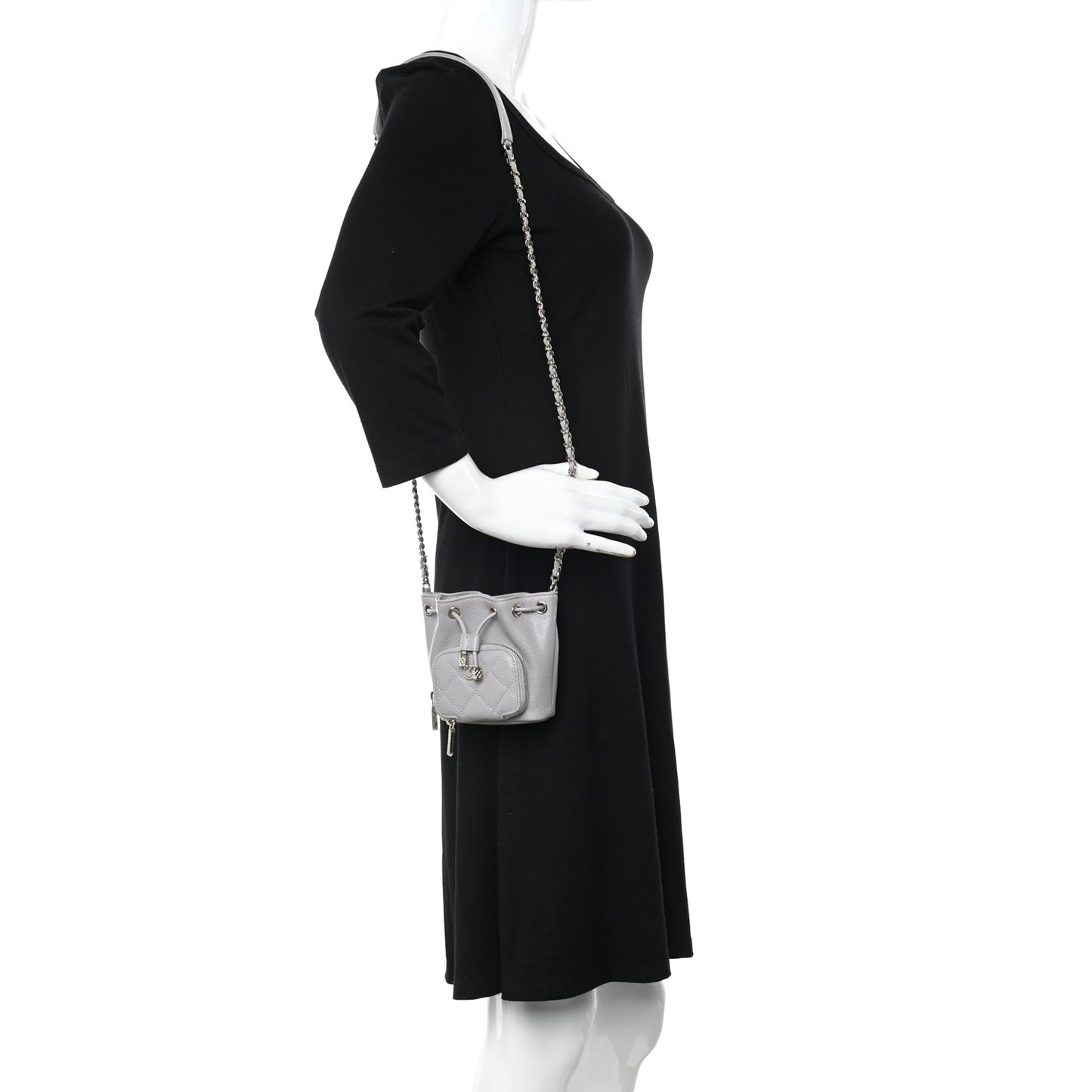 Caviar Quilted Mini CC Pocket Bucket Bag Grey