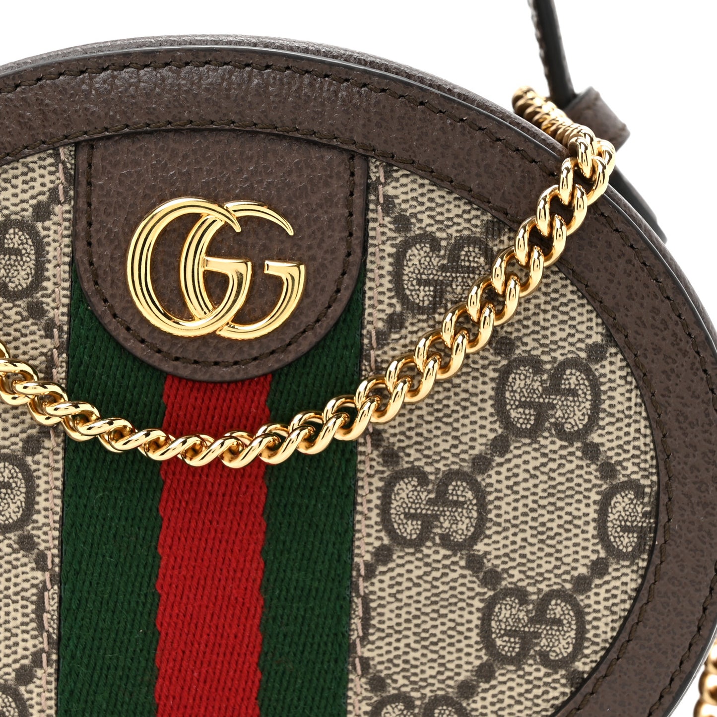GG Supreme Monogram Top Handle Web Mini Ophidia Round Shoulder Bag Brown