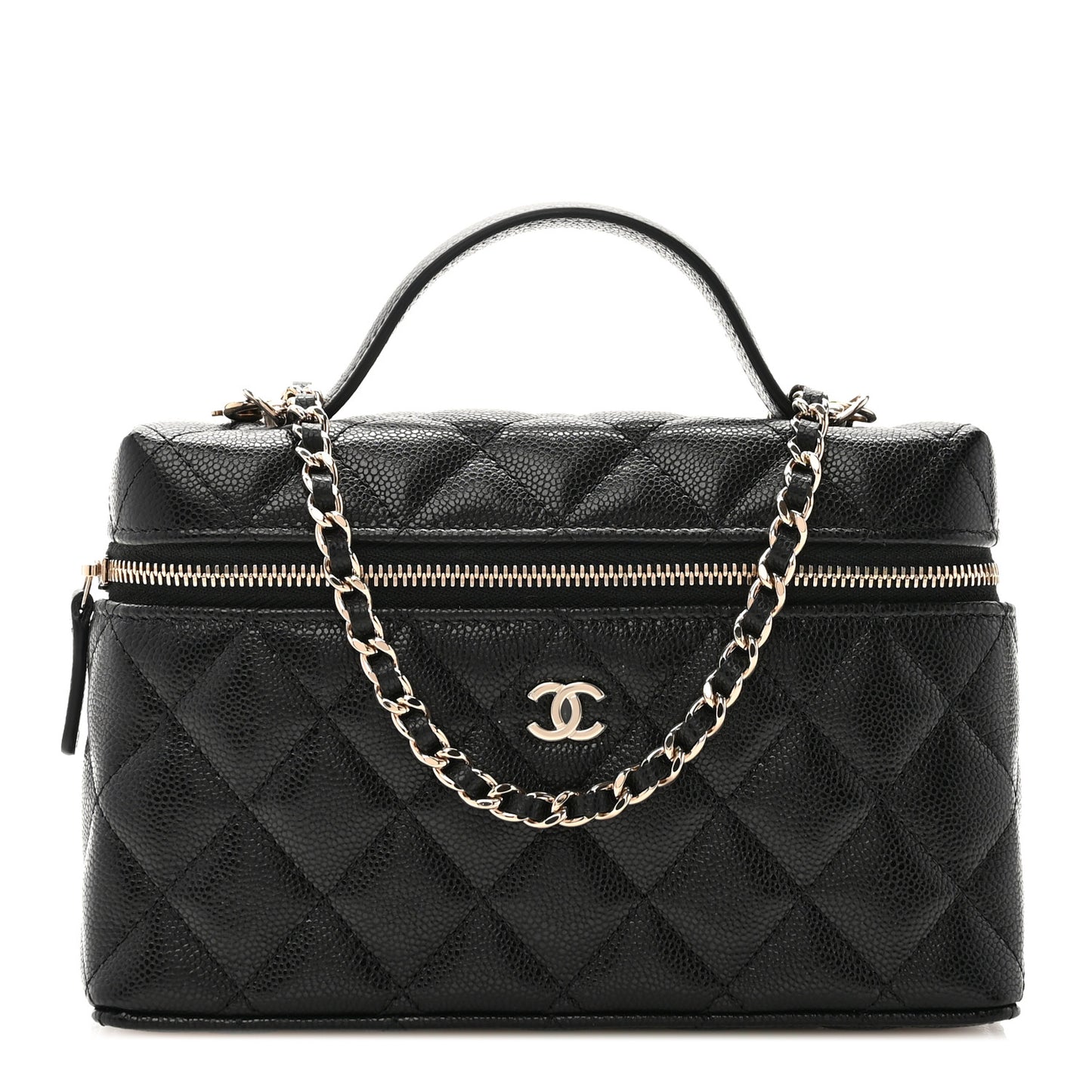 Caviar Quilted Top Handle Slim Vanity With Chain Black