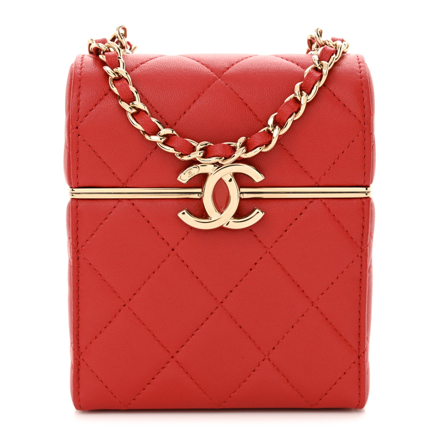 Chanel Lambskin Quilted Small Box With Chain Red 1 of 12