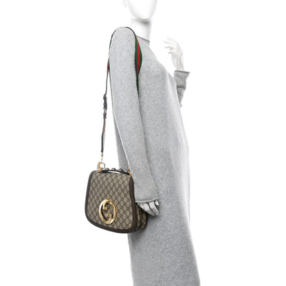 Gucci GG Supreme Monogram Textured Dollar Calfskin Web Medium Blondie Top Handle Shoulder Flap Bag Beige Ebony New Acero 2 of 11