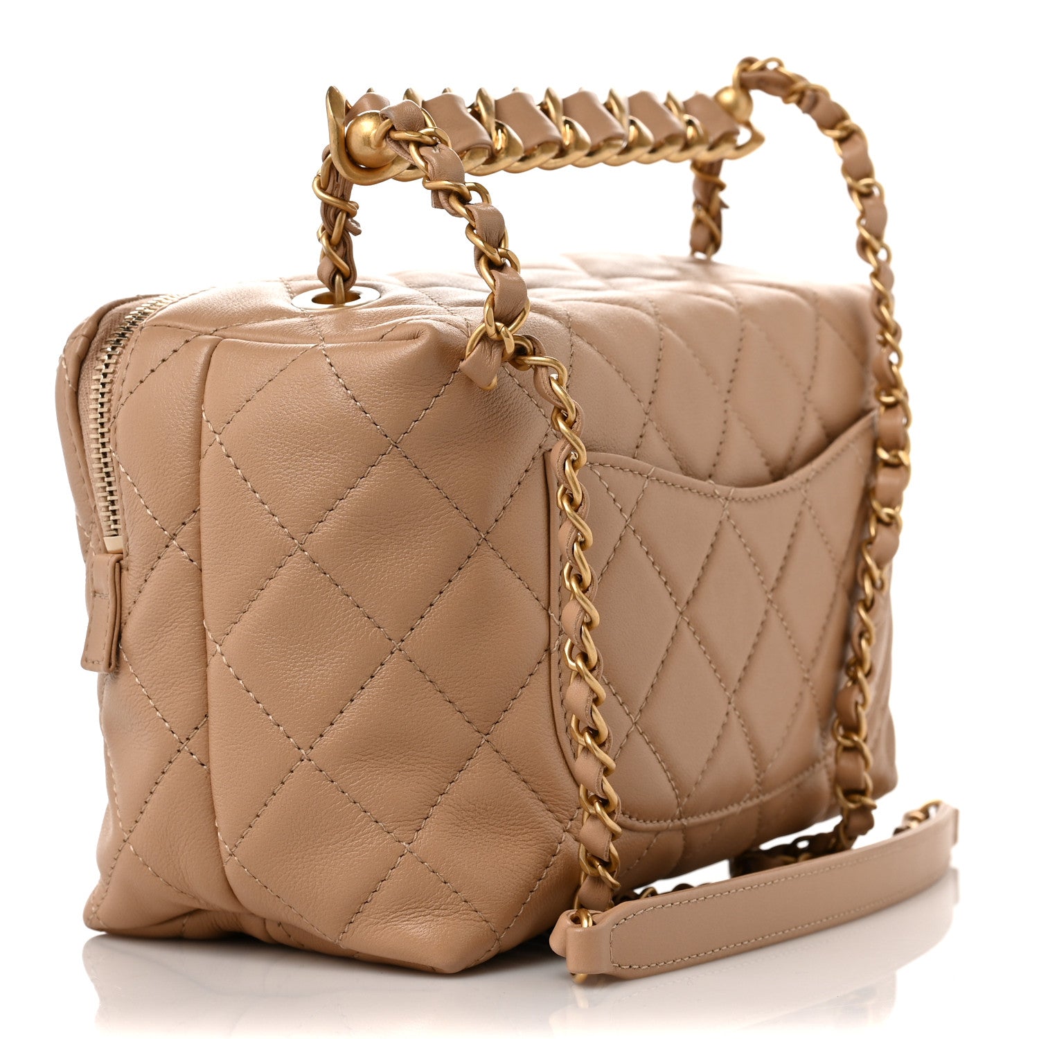 Chanel Calfskin Quilted Small Bowling Bag Beige 3 of 9