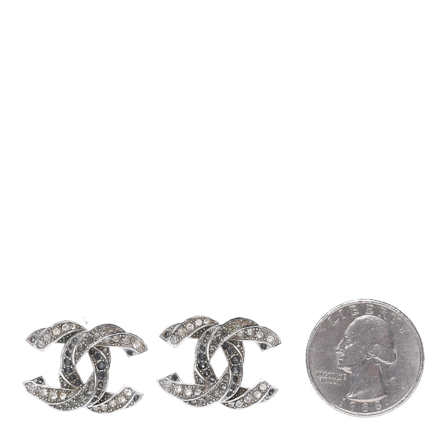Chanel Crystal CC Earrings Silver 2 of 6