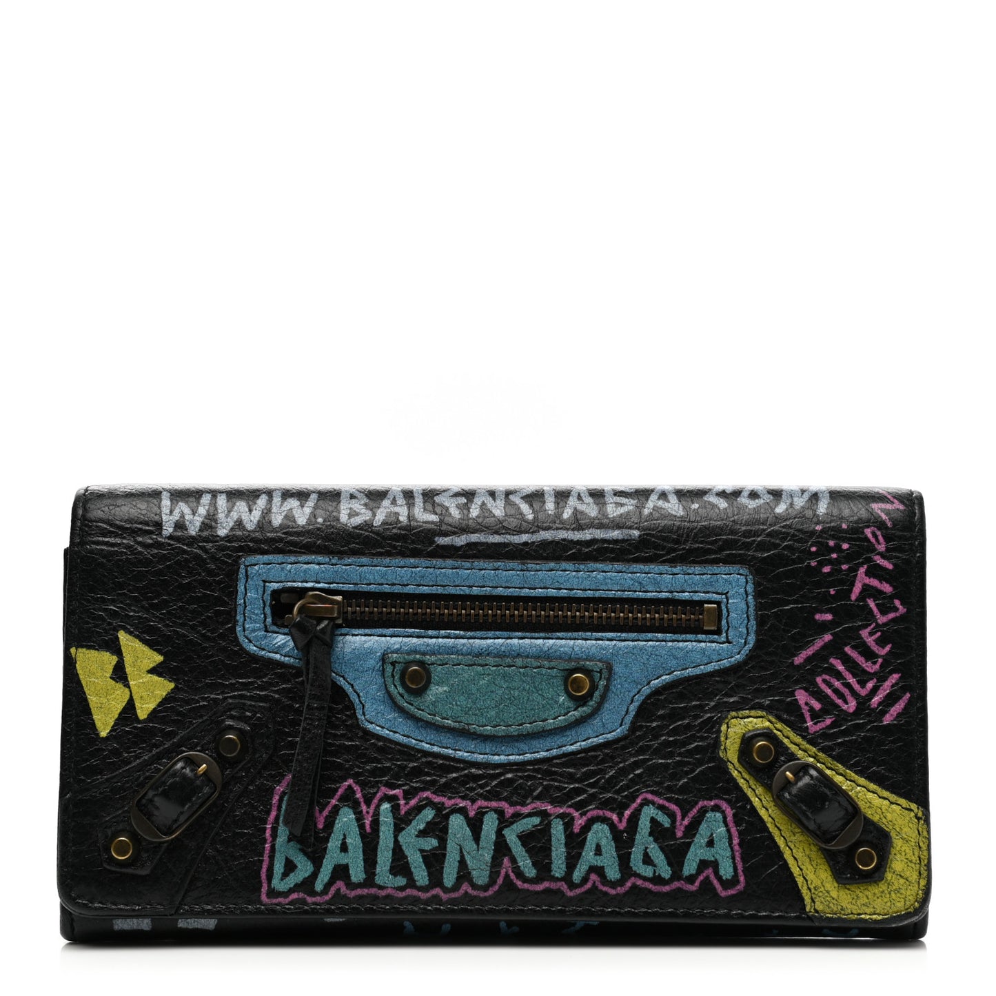 Agneau Classic Hardware Graffiti Money Wallet Black Multicolor