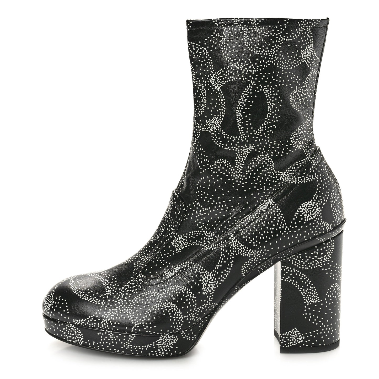 Calfskin Camellia Printed Ankle Boots 38.5 Black White