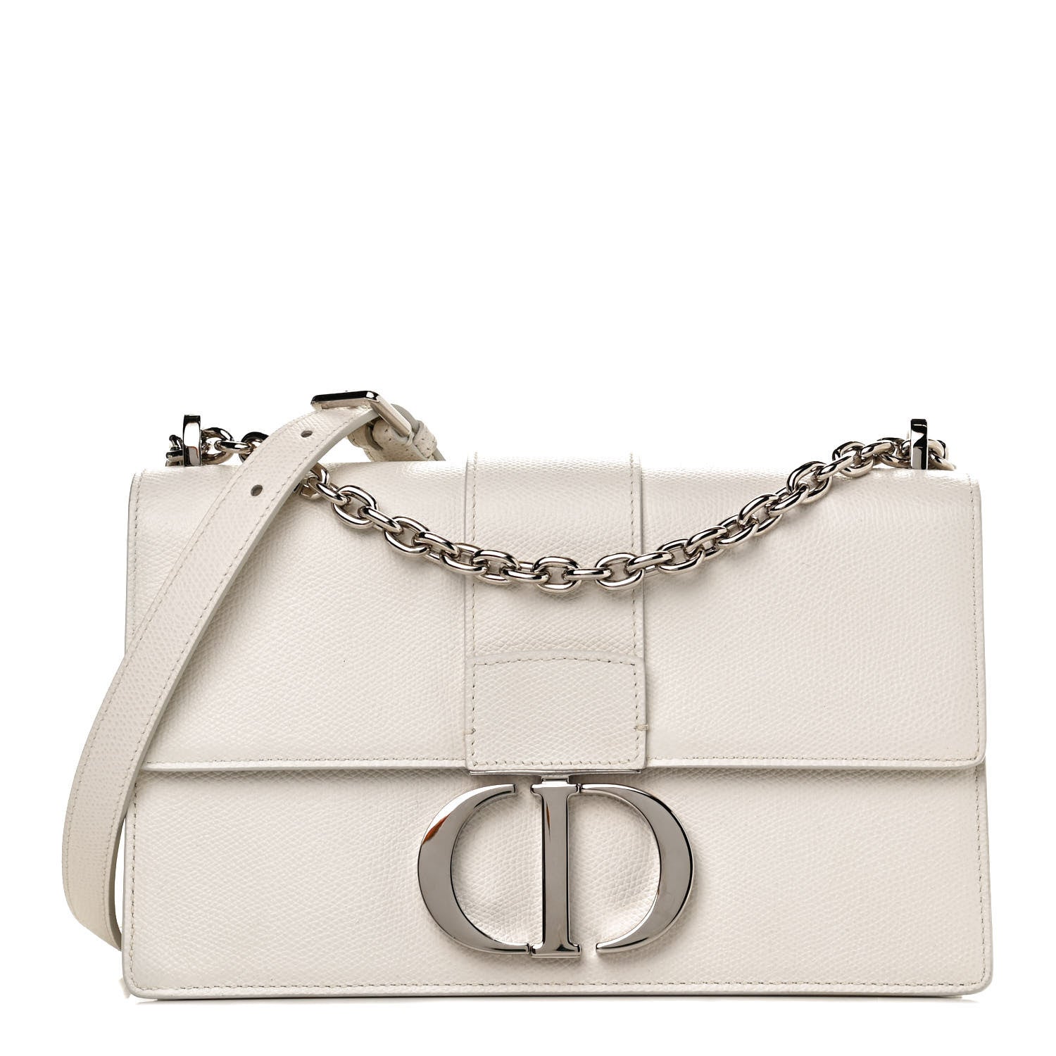 Christian Dior Grained Calfskin 30 Montaigne Chain Flap Bag White 1 of 13