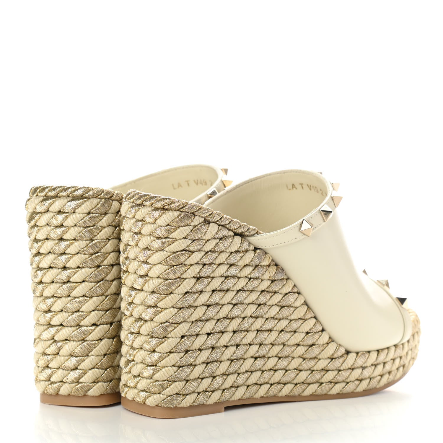 Valentino Garavani Calfskin Silk Rockstud Torchon Espadrille Wedge 25/115mm Slide Sandals 38 Light Ivory 4 of 9
