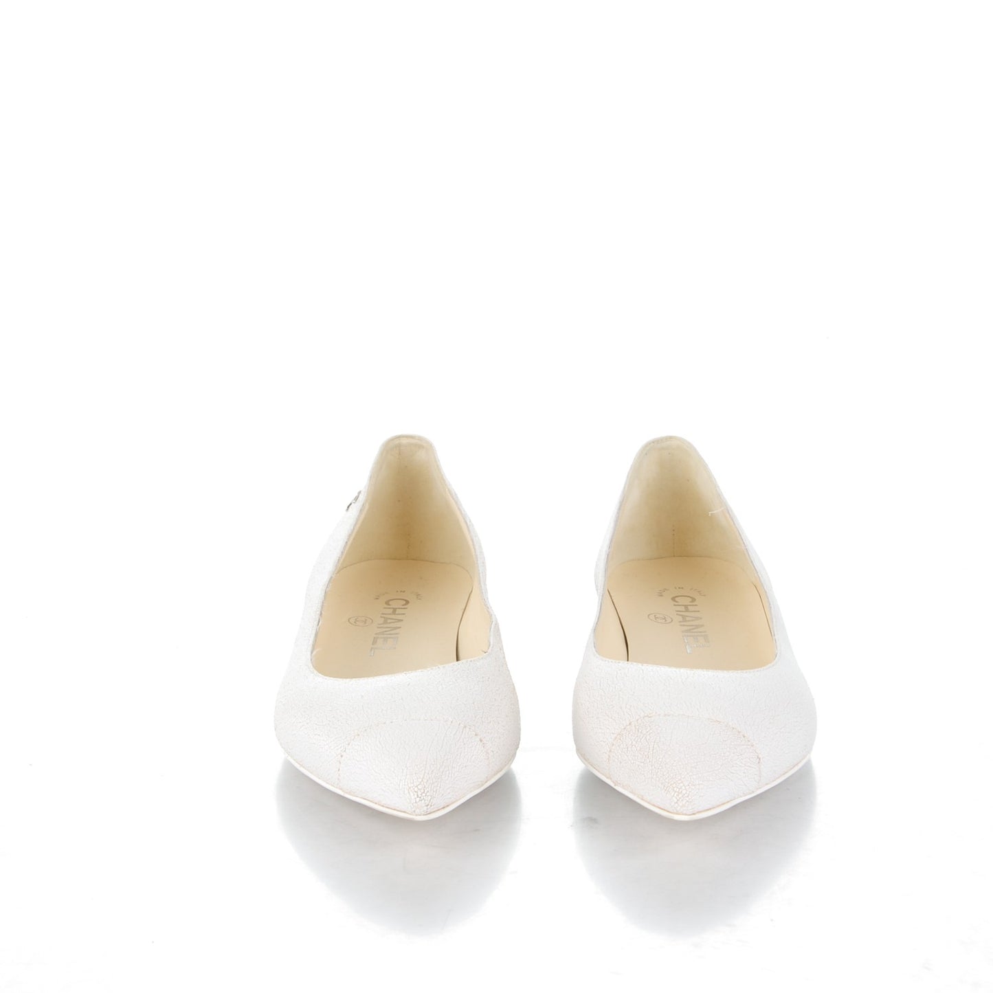 Crackled Calfskin CC Ballerina Flats 37.5 White