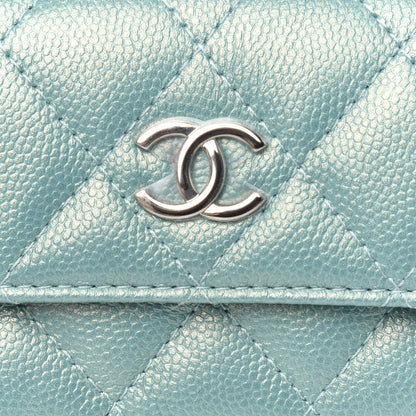 Chanel Iridescent Caviar Quilted Pearl On Top Coin Purse With Chain Light Green 10 of 11