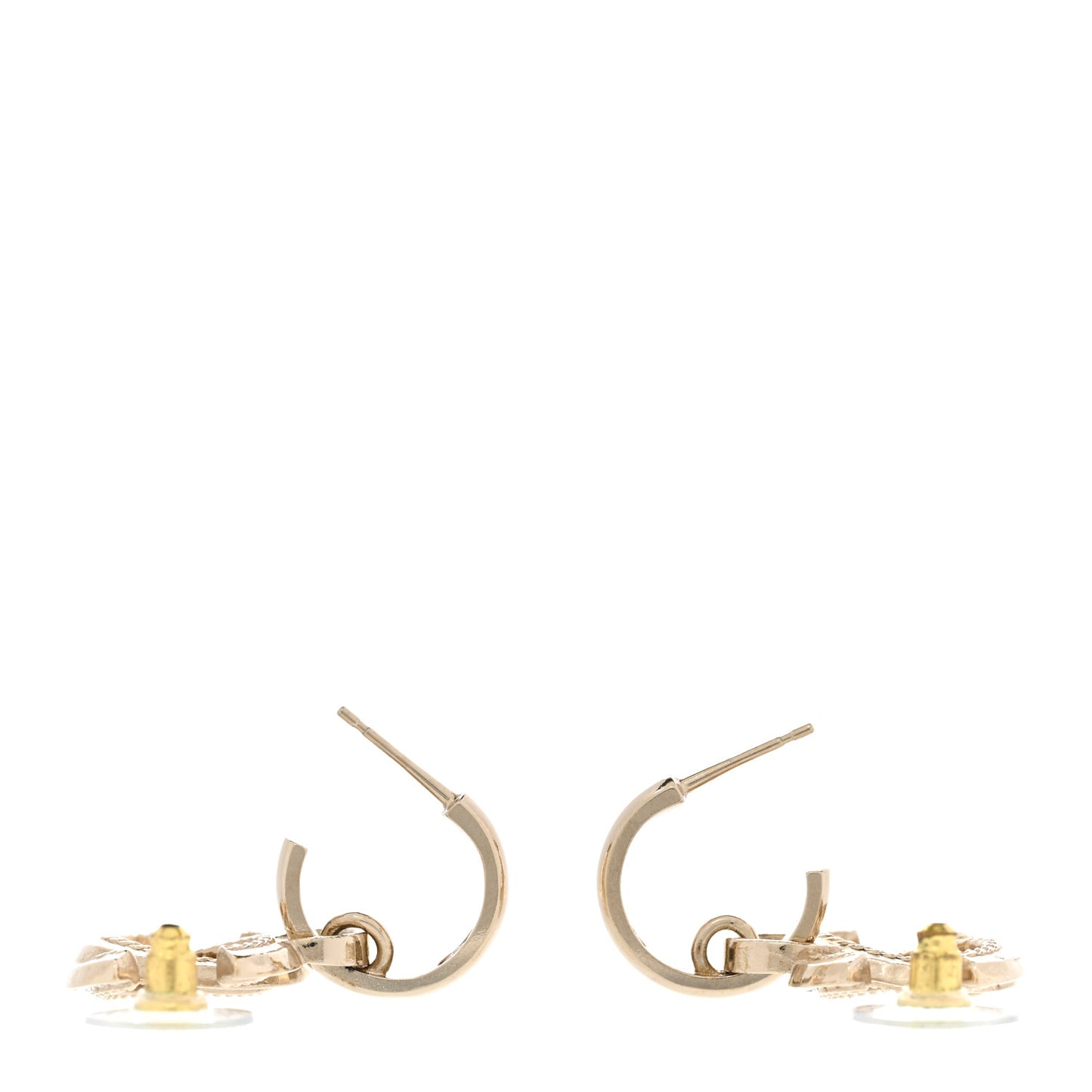 Metal Crystal Studded CC Hoop Drop Earrings Gold