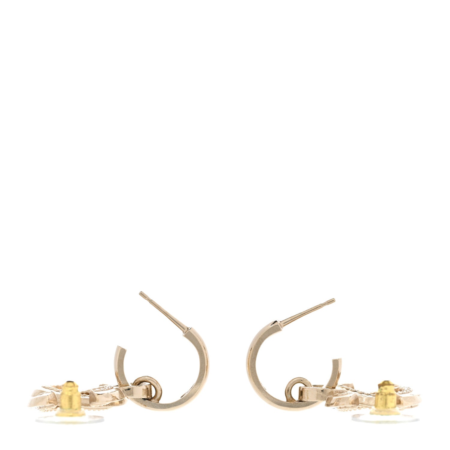 Chanel Metal Crystal Studded CC Hoop Drop Earrings Gold 3 of 4