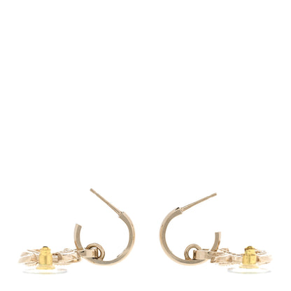 Chanel Metal Crystal Studded CC Hoop Drop Earrings Gold 3 of 4