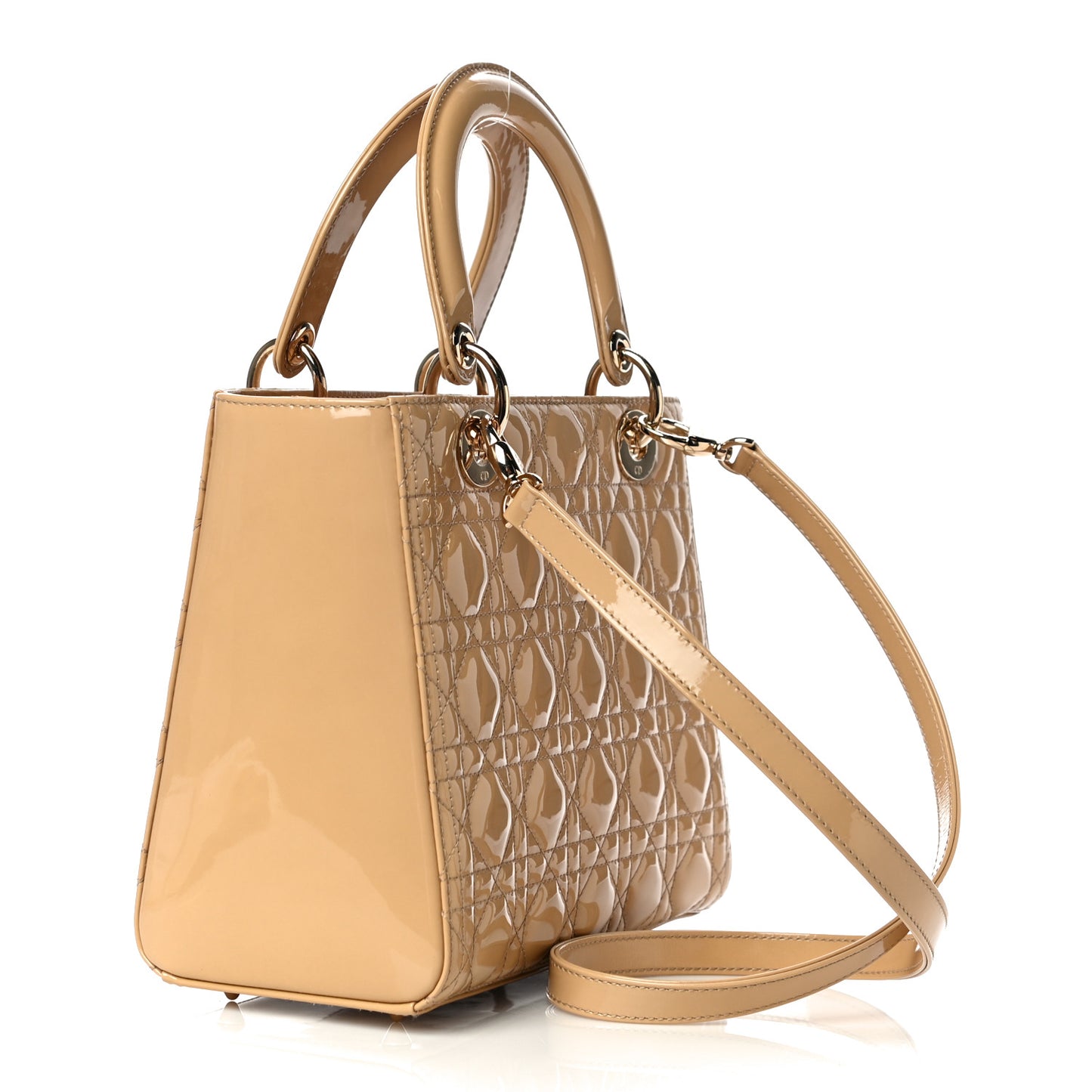 Patent Cannage Medium Lady Dior Beige