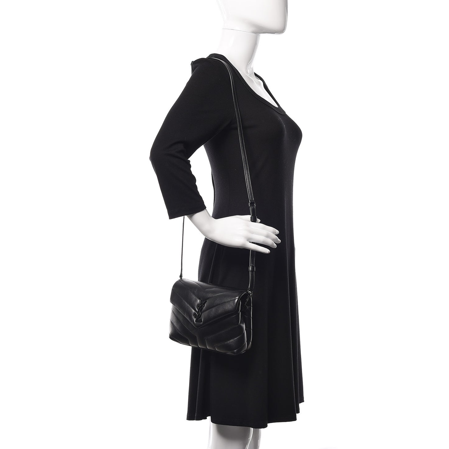 Calfskin Y Quilted Monogram Toy Loulou Crossbody Bag Black