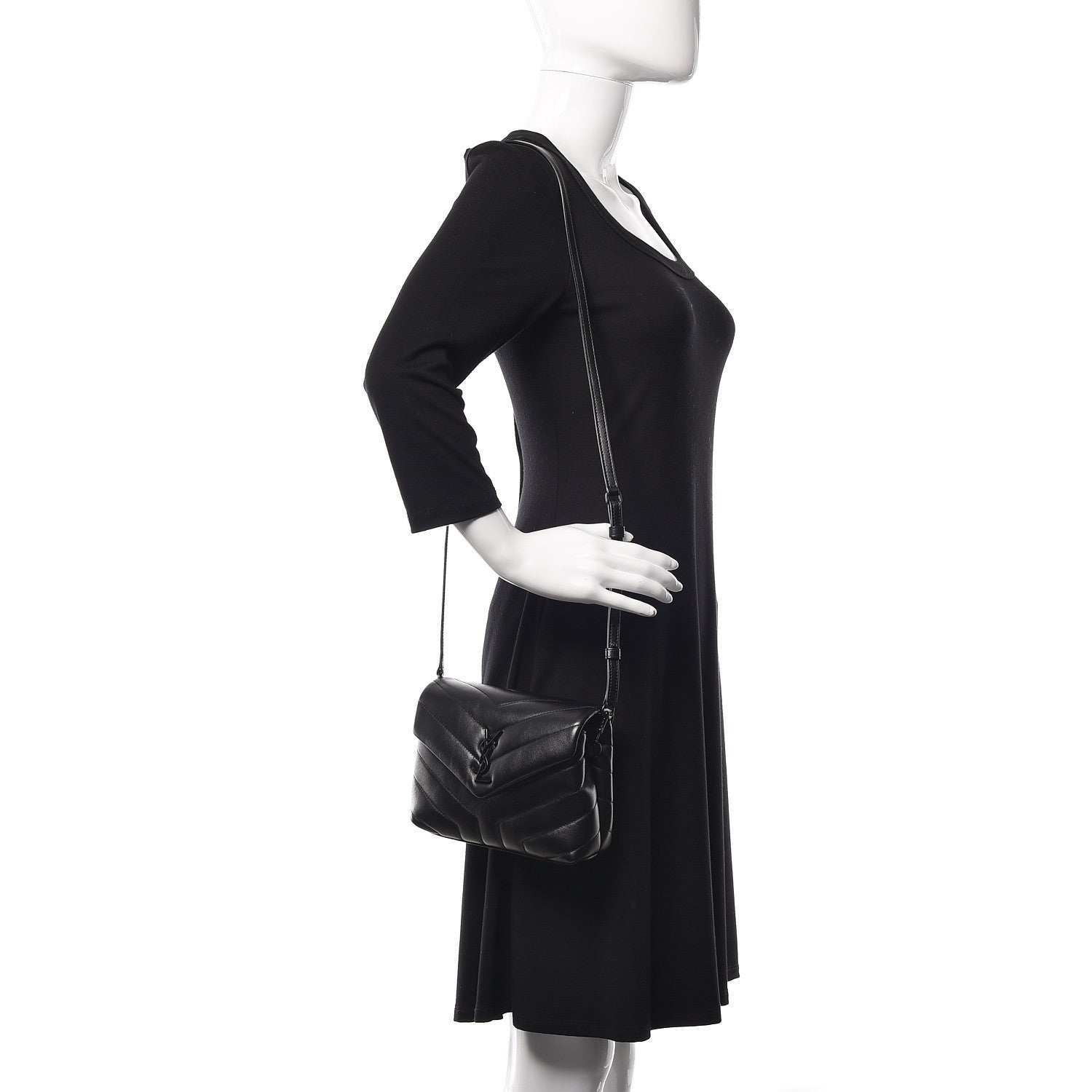 Saint Laurent Calfskin Y Quilted Monogram Toy Loulou Crossbody Bag Black 2 of 10
