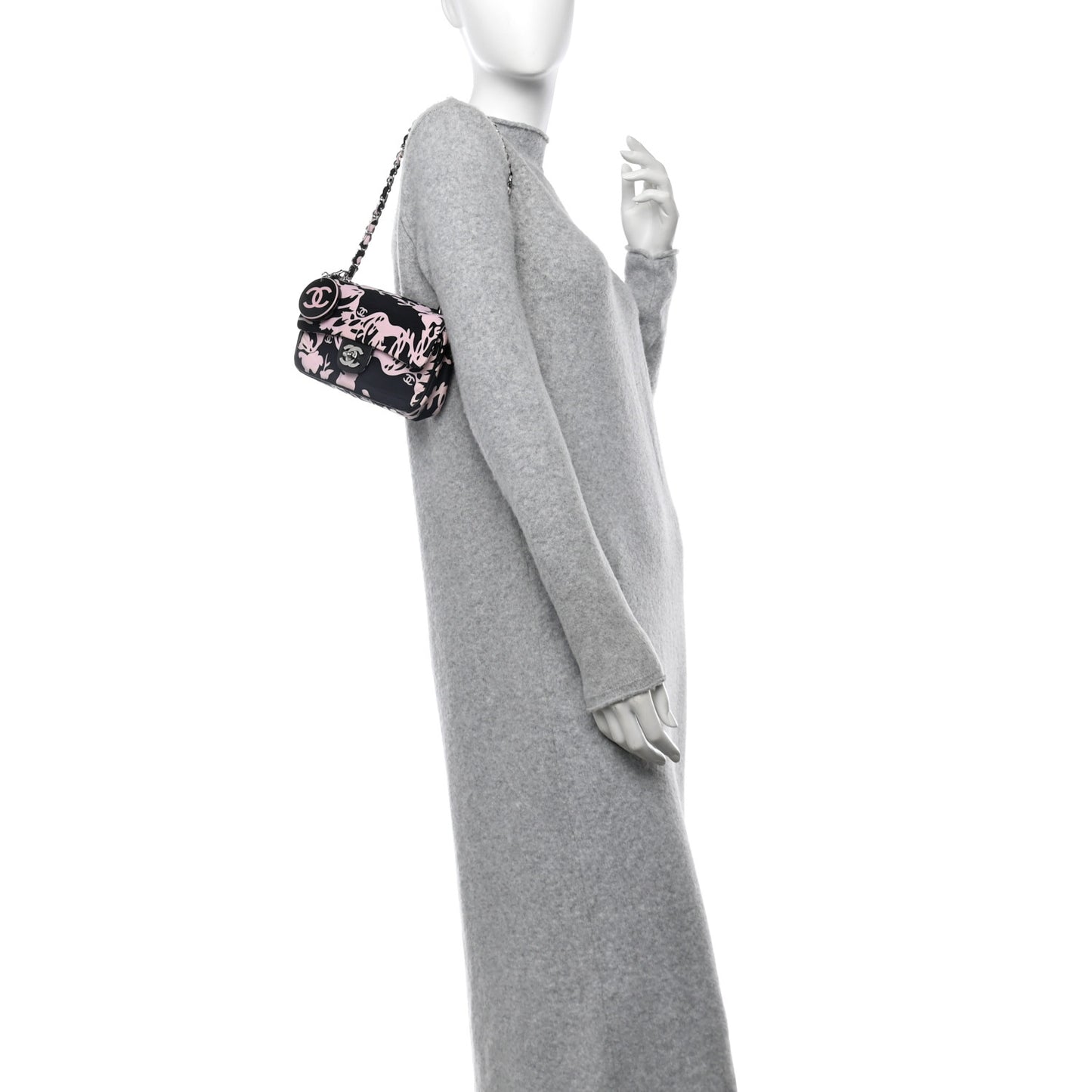 Printed Fabric Mini Rectangular Flap Black Pink