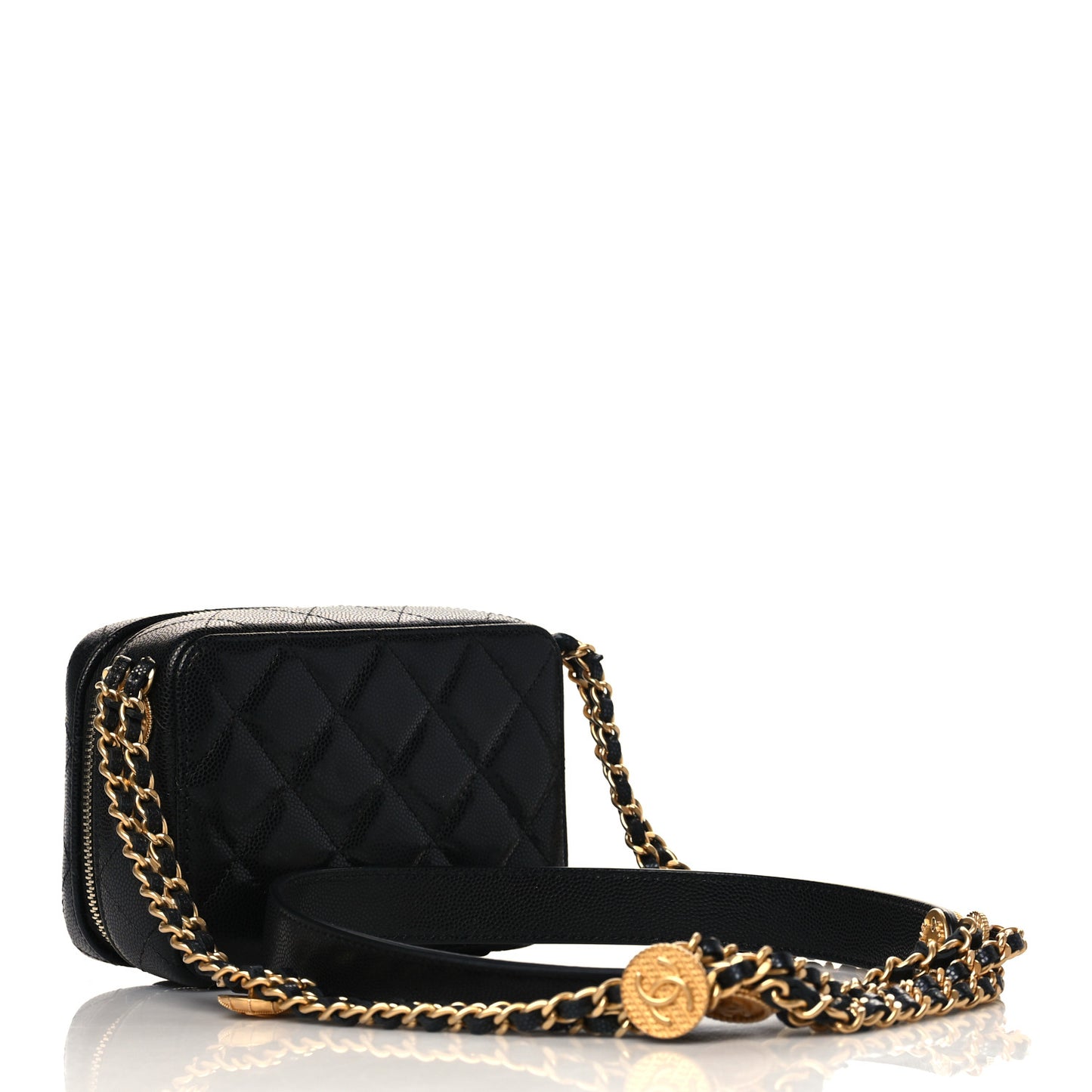 Caviar Quilted Twist Your Buttons Clutch With Chain Black