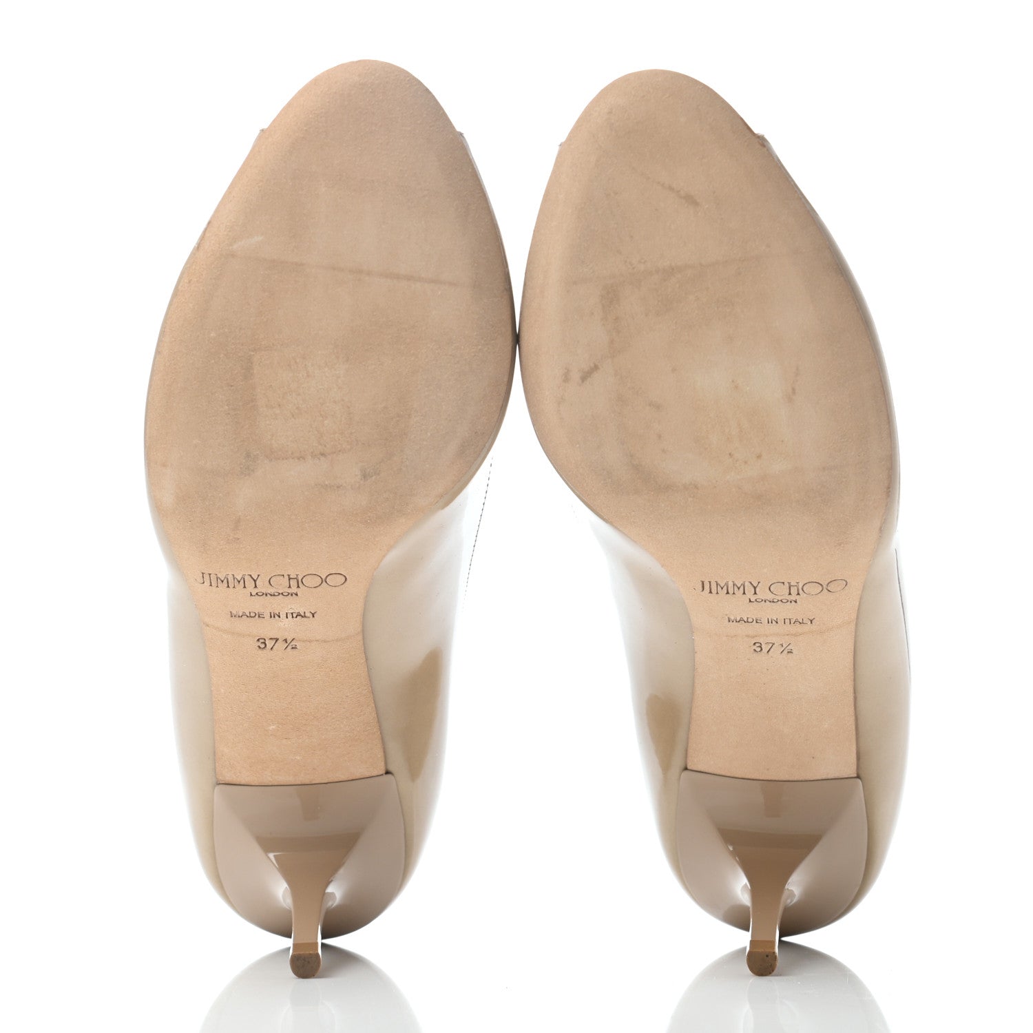 Jimmy Choo Patent Peep Toe Pumps 37.5 Nude 4 of 5
