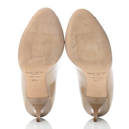 Jimmy Choo Patent Peep Toe Pumps 37.5 Nude 4 of 5