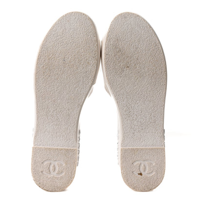Chanel Lambskin Quilted CC Espadrille Slip On Sandals 39 White 6 of 9