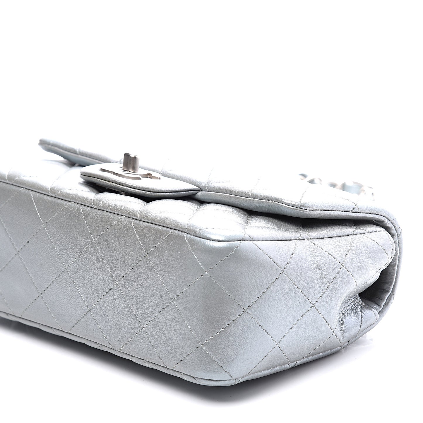 Metallic Lambskin Quilted Mini Rectangular Flap Silver