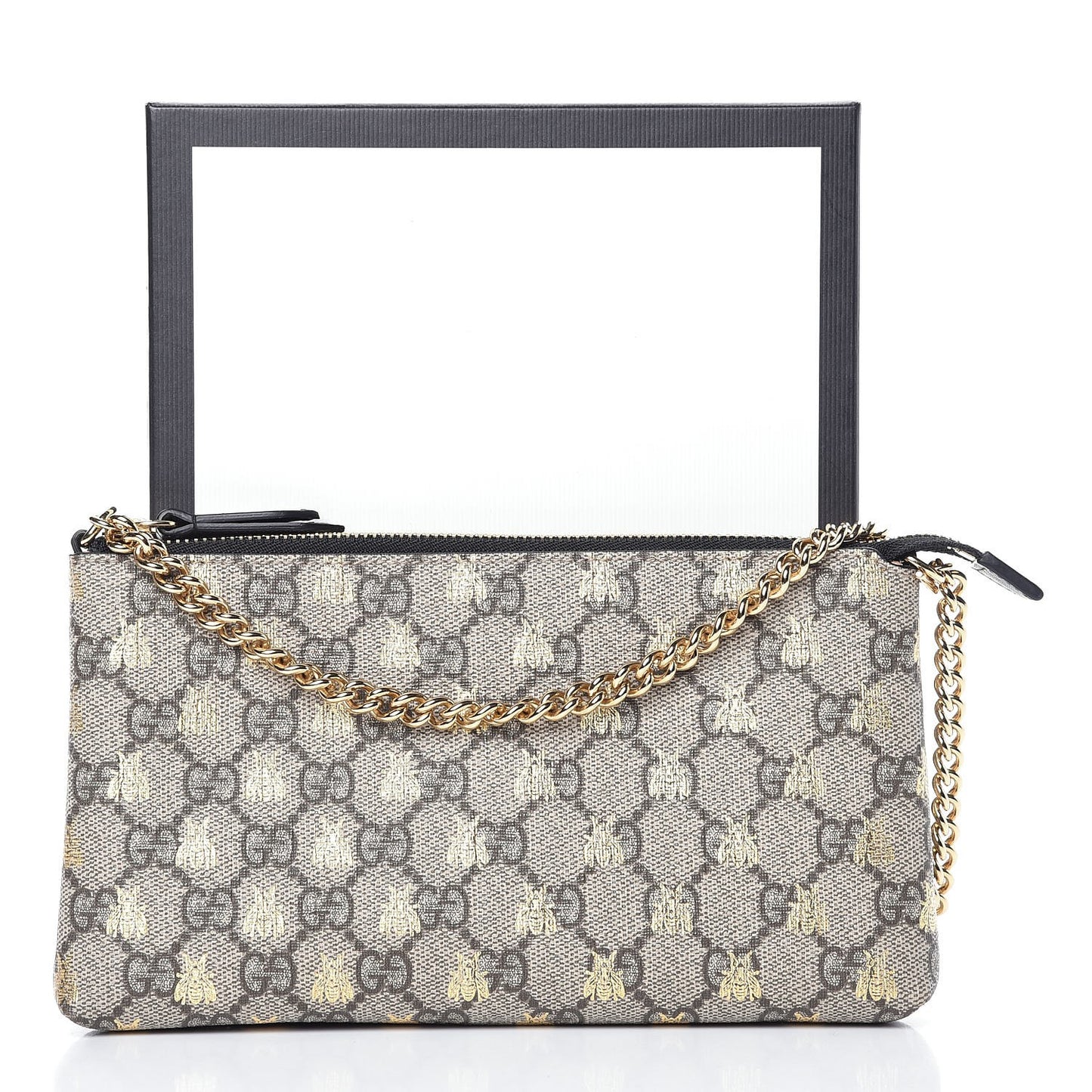 GG Supreme Monogram Bees Wrist Wallet Beige Black
