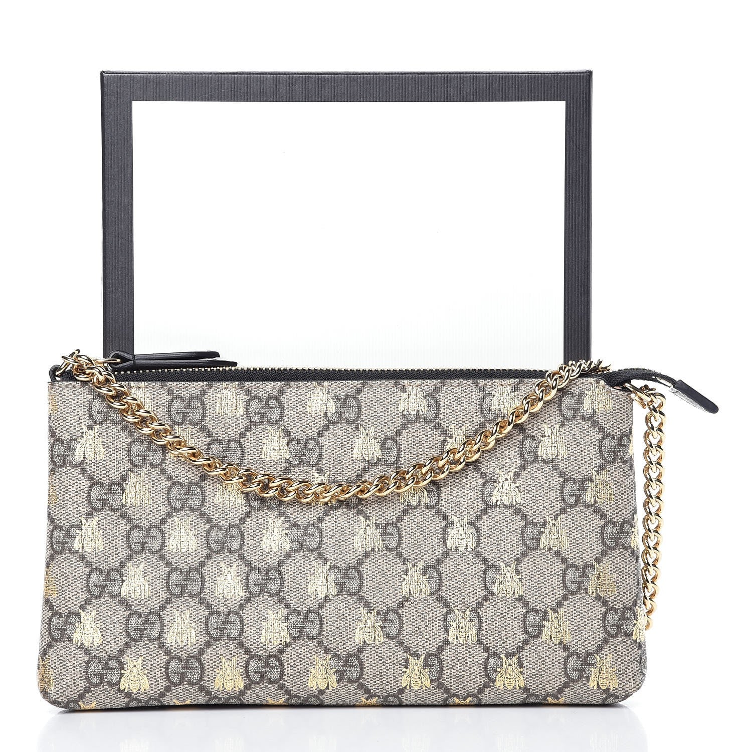 Gucci GG Supreme Monogram Bees Wrist Wallet Beige Black 8 of 8