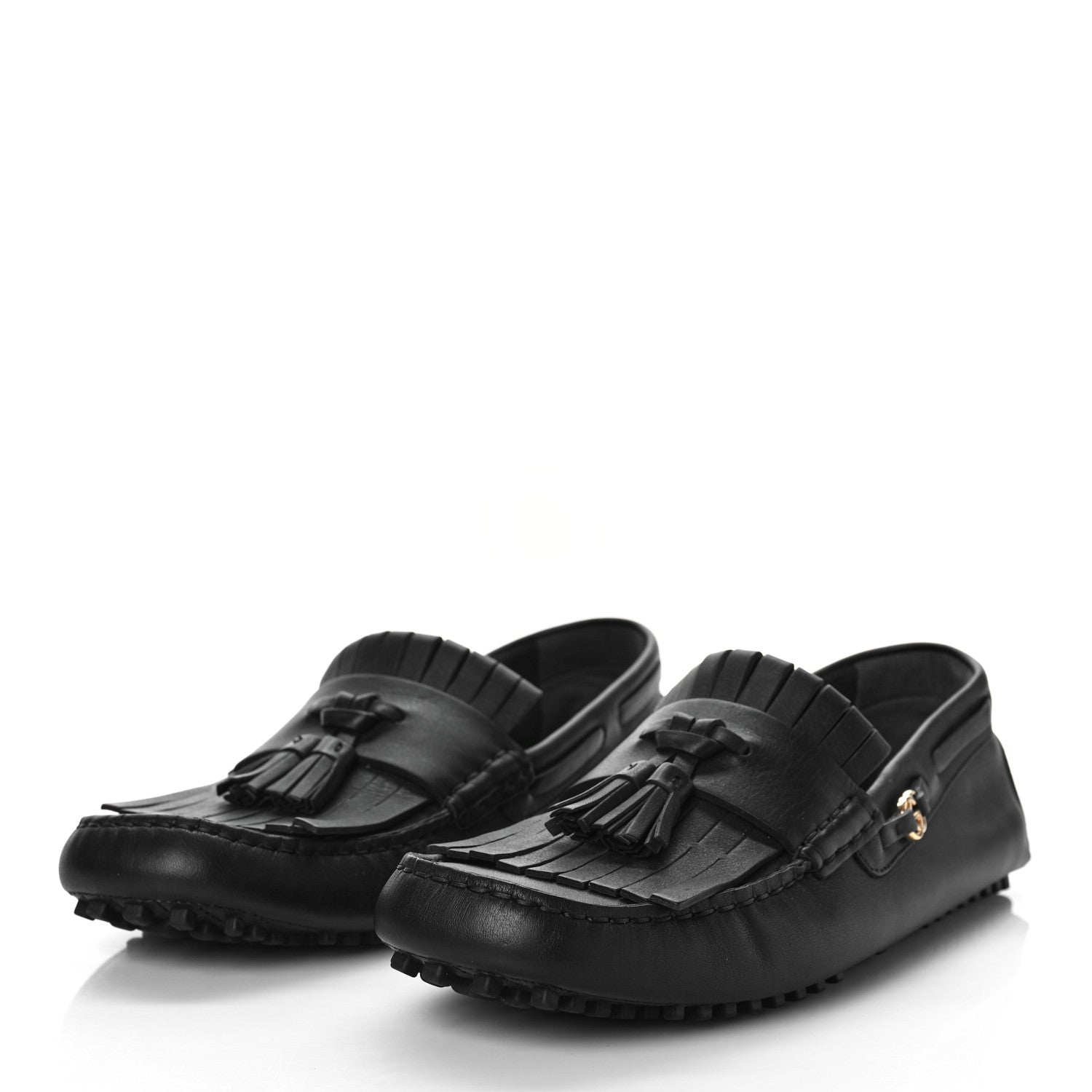 Gucci Calfskin Fringe Interlocking G Mens Driver Loafers 8.5 Black 4 of 11
