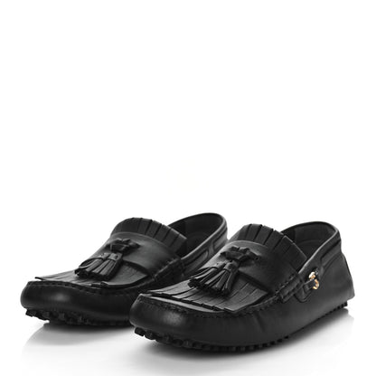 Gucci Calfskin Fringe Interlocking G Mens Driver Loafers 8.5 Black 4 of 11