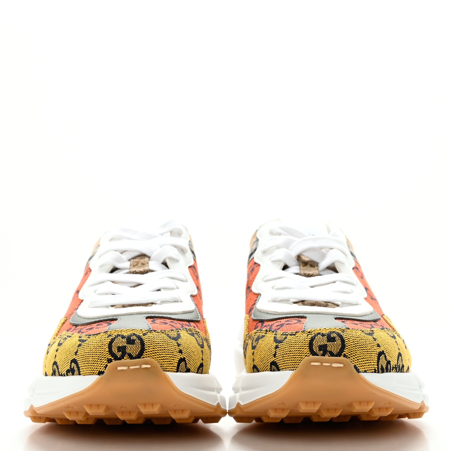 Gucci Monogram Multicolor Demetra Womens Rhyton Sneakers 37.5 Yellow Blue Great White Tabasco 2 of 9