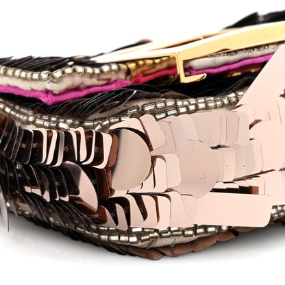 Fendi Sequin Paillettes Shiny Nappa Sex and the City Nano Maxi Buckle Baguette Charm Tortora 10 of 11