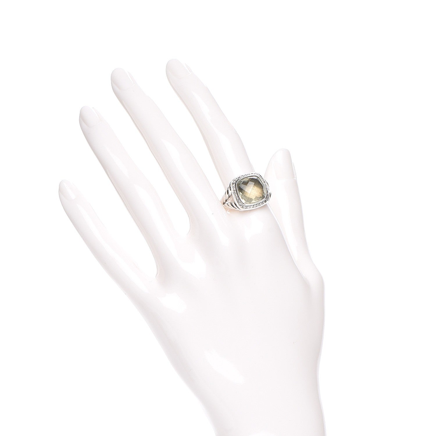 David Yurman Sterling Silver Diamond Prasiolite 11mm Albion Ring 56 7.75 2 of 5