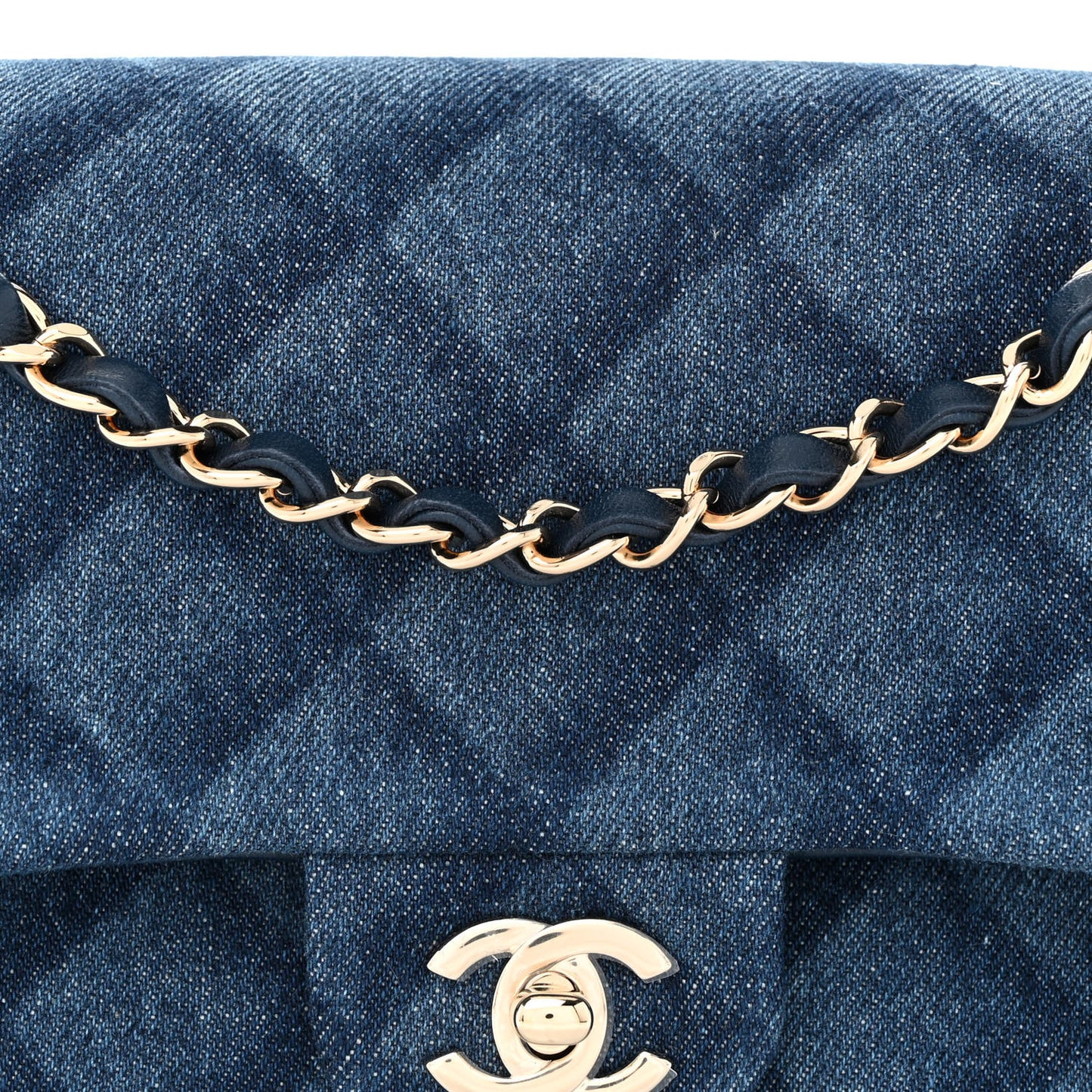 Printed Denim Quilted Medium Double Flap Dark Blue