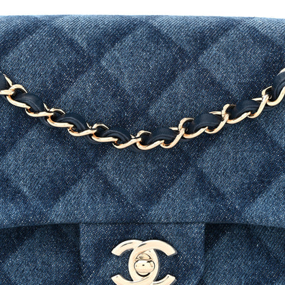 Chanel Printed Denim Quilted Medium Double Flap Dark Blue 8 of 10