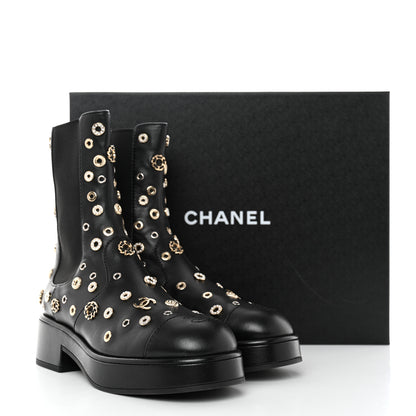 Chanel Lambskin Riveted Cap Toe Short Boots 38 Black 10 of 10
