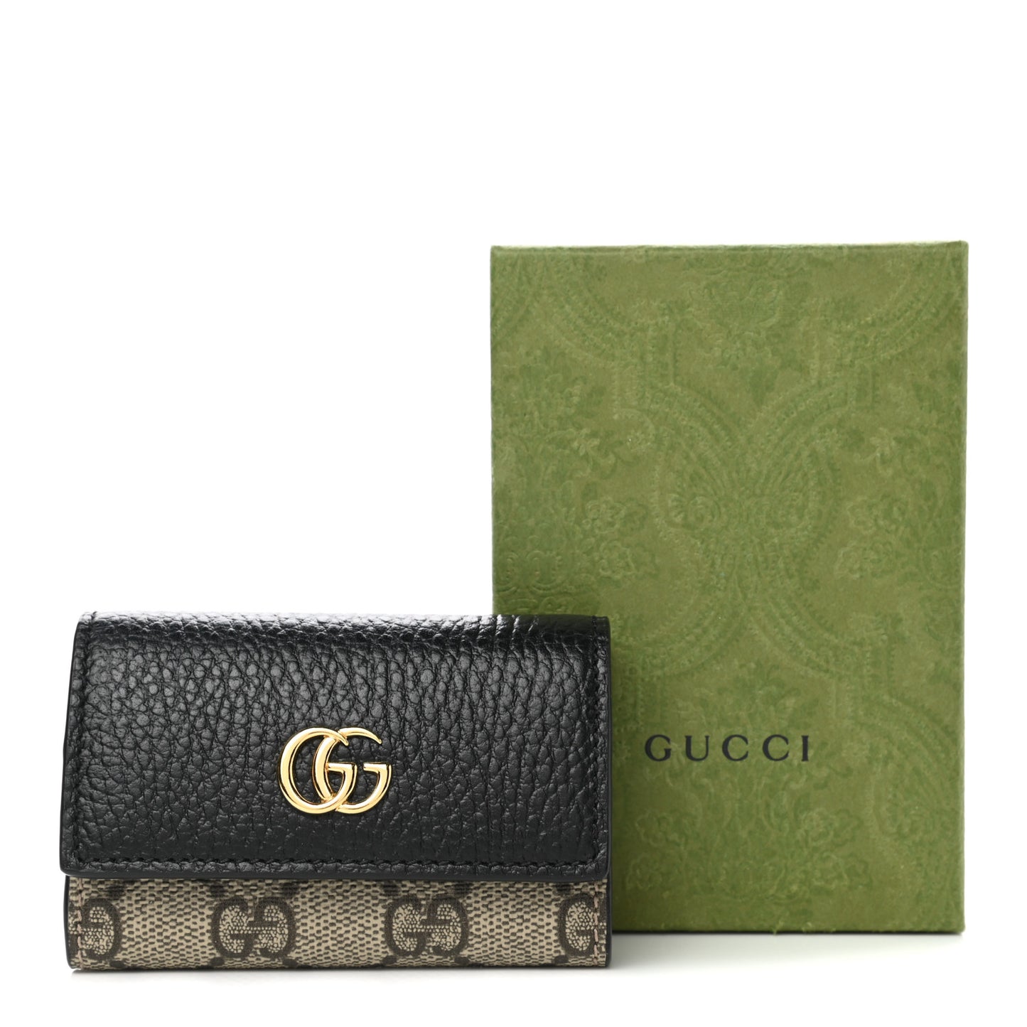 Dollar Calfskin GG Supreme Monogram GG Marmont 6 Key Holder Case Black Beige Ebony