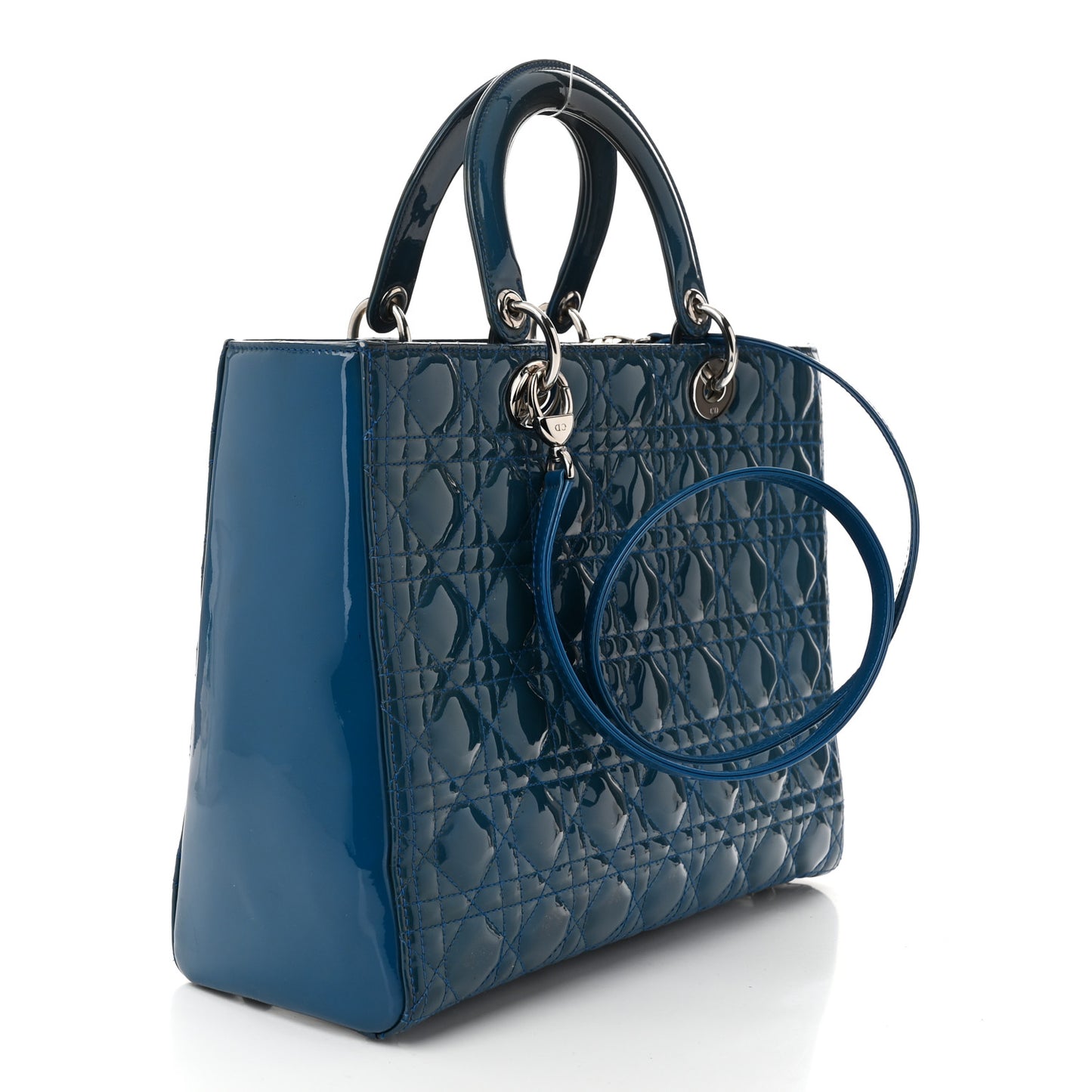 Patent Cannage Large Lady Dior Blue