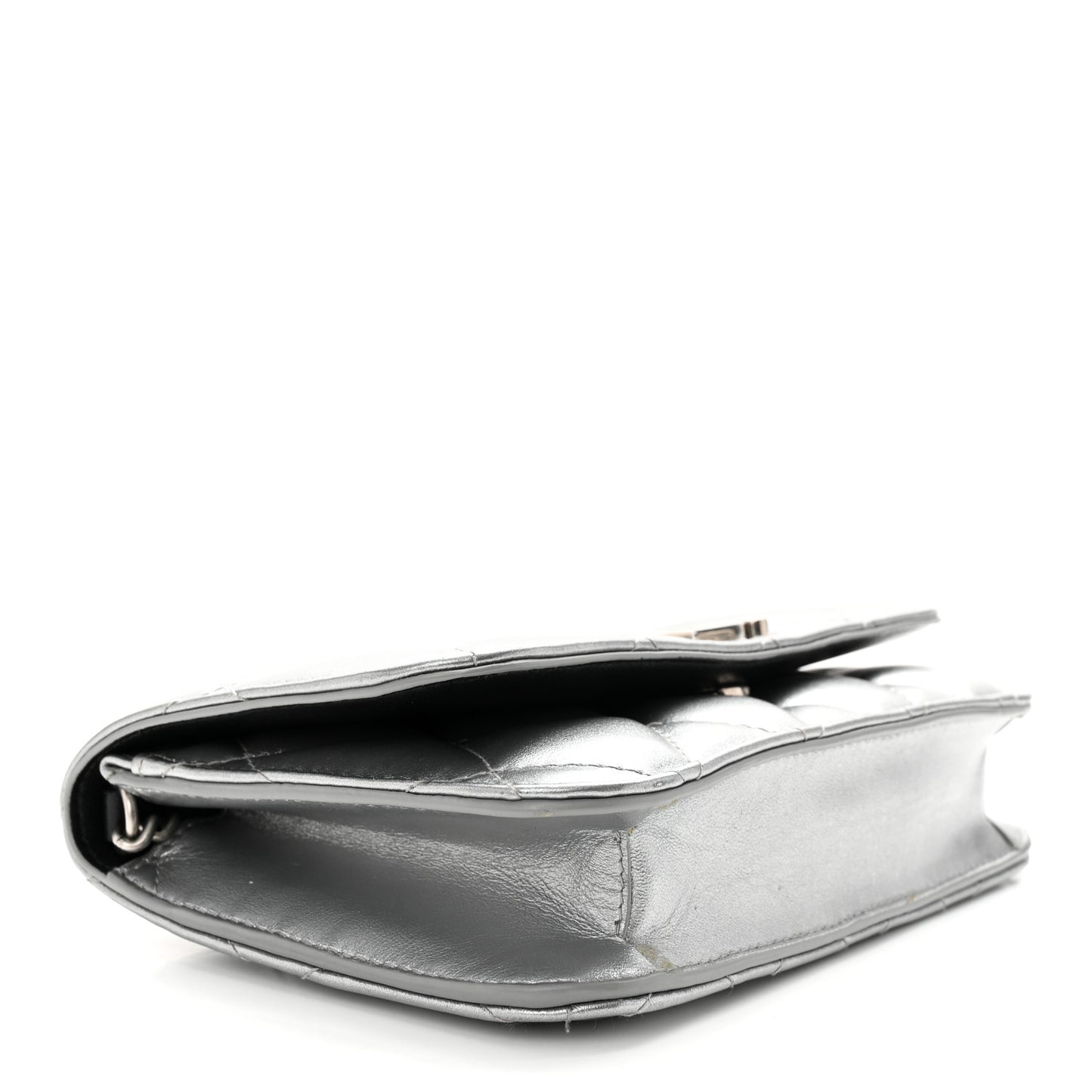 Metallic Calfskin Quilted Touch B Wallet On Chain Silver