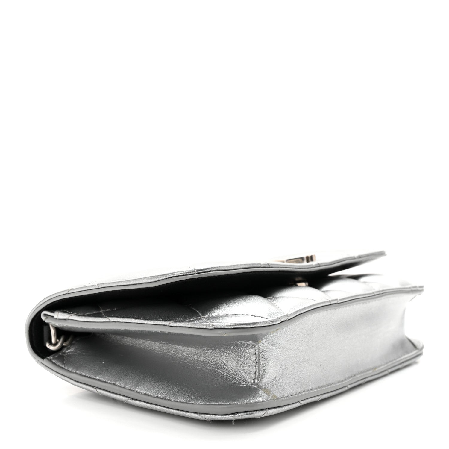 Balenciaga Metallic Calfskin Quilted Touch B Wallet On Chain Silver 4 of 9